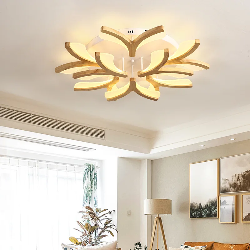 

Nordic Log LED Ceiling Lamp Creative Personality Bedroom Book Room Simple Modern Solid Wood Living Room Wooden Ceiling Lamp