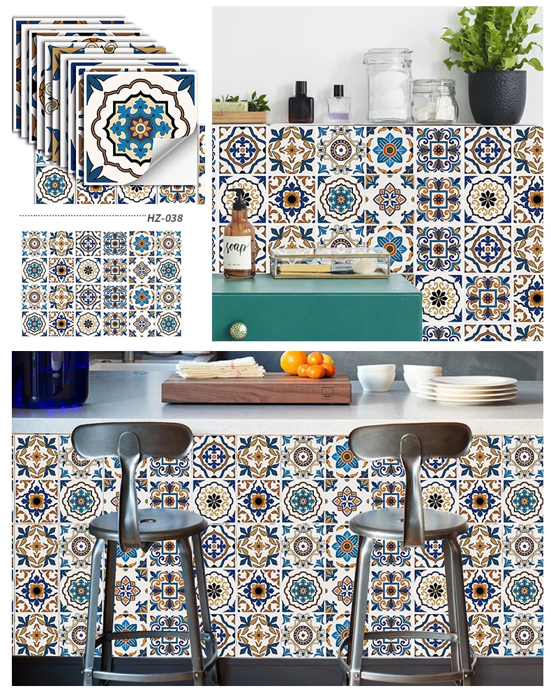 24PCS Fliesen Aufkleber Küche Wand Wasserdichte Und Öl-proof Selbst-adhesive Wallpaper 3d Retro Kunst Muster Abnehmbare bad Abziehbilder – Detail 15