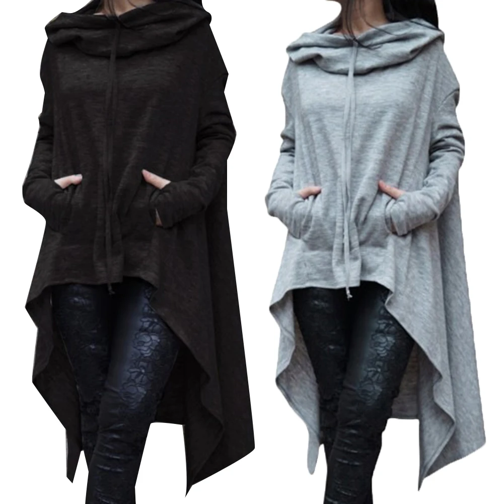 Autumn Women Asymmetric Hoodie Solid Color Long Sleeve Hem Fishtail Hoodie Sweatshirt Pullover women\'s hoodies