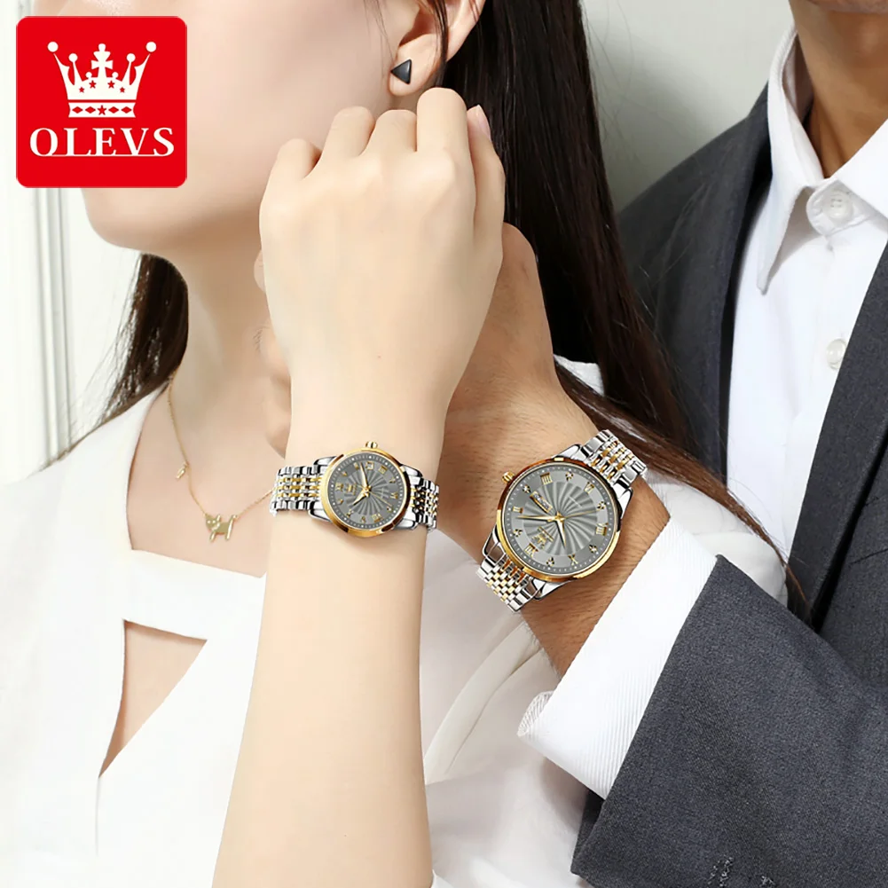 Olevs-reloj mecánico automático para hombre y mujer, pulsera con pantalla de fecha, correa de acero inoxidable, marca de lujo