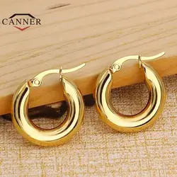 CANNER Stainless Steel Smooth Ear Buckle Round Thick Hoops Earrings for Women Piercing Earings Gift Fashion Jewelry 20/25/30mm