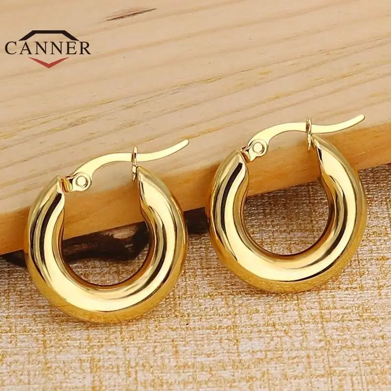 CANNER gładka klamra do uszu ze stali nierdzewnej okrągłe grube kolczyki w kształcie obręczy dla kobiet kolczyki do piercingu prezent moda biżuteria 20/25/30mm