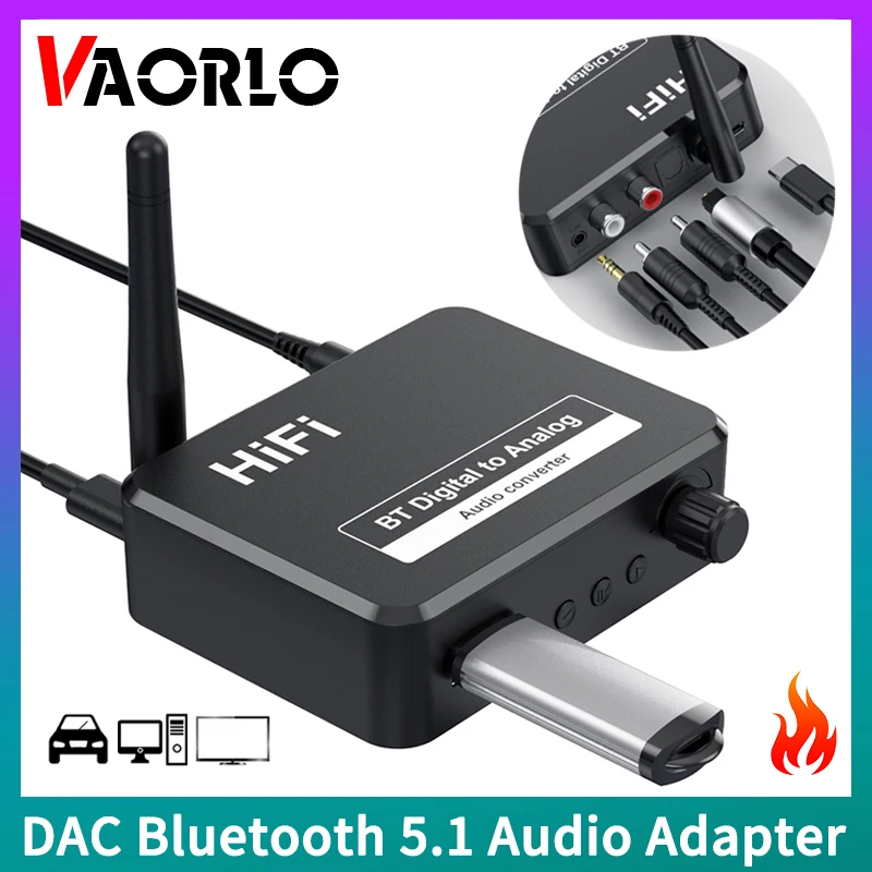 DAC Bluetooth 5.1 Audio Receiver Digital to Analog Converter 3.5mm AUX RCA L/R U-Disk Optical Stereo Hifi 2 in1 Wireless Adadper