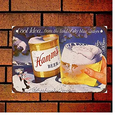 

12 дюймов x 16 дюймов металлический знак 1956 Hamm's пиво и зима Настенный декор