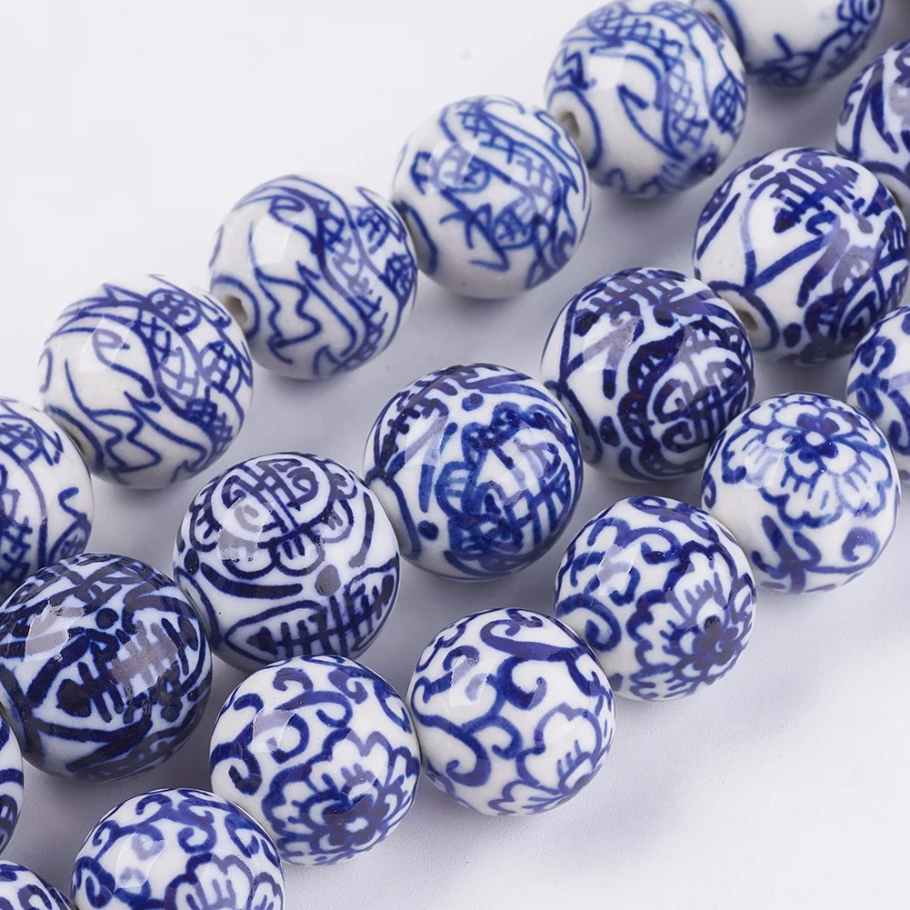 20Pcs Handmade Blue and White Porcelain Beads Classic Round Chinese Ceramic Bead Spacer For Bracelet DIY Jewelry Making Findings