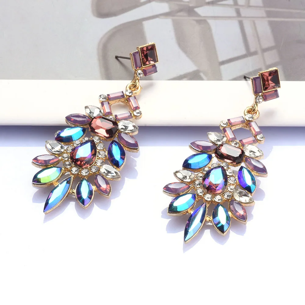 Crystal Colorful Big Dangle Drop Elegant Statement Earrings Accessories For Women