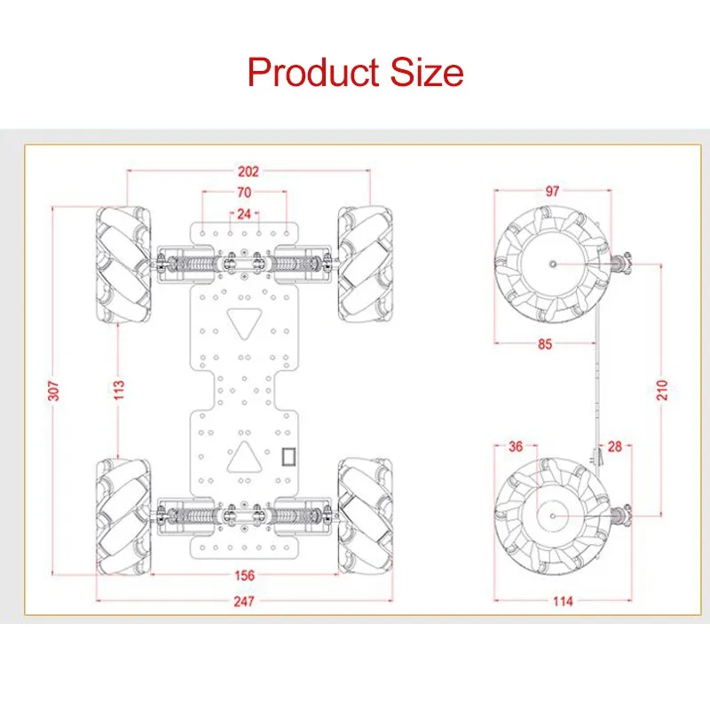 TZT W100 Robot Car Omnidirectional Mecanum Wheel Robot Car Chassis Kit for Arduino Adjustable Suspension Unassembled