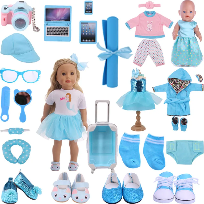 Doll Clothes Blue Series Doll Dress&Canvas Shoes For 18 Inch American&43CM Reborn Baby New Born Doll ,Girl's Russia Doll Gifts