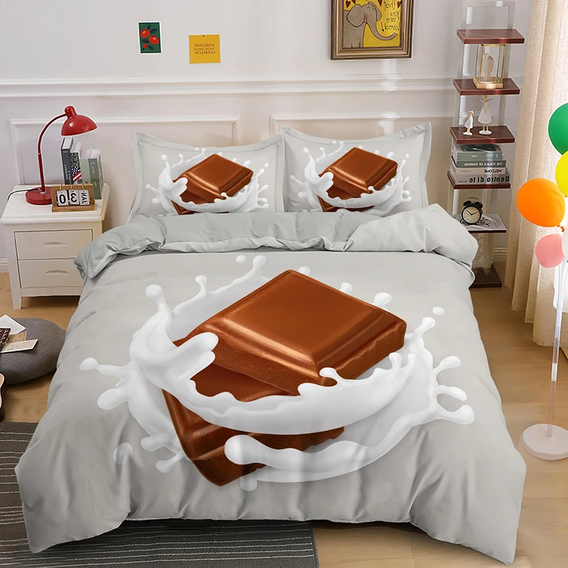 Sweet Chocolate Bedding Set Dessert Candy Duvet Cover With Pillowcase Girls Kids 2/3pcs Bedclothes Single Queen King Bed Sets