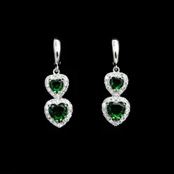 A Forma di cuore In Argento Sterling 925 Orecchini di Nozze Verde Pietra di Cristallo Bianco per Le Donne