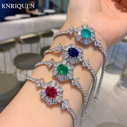 Charms 8*10mm Paraiba Sapphire Emerald Ruby Strand Bracelet for Women Lab Diamond Wedding Party Fine Jewelry Female Gift 17+5cm
