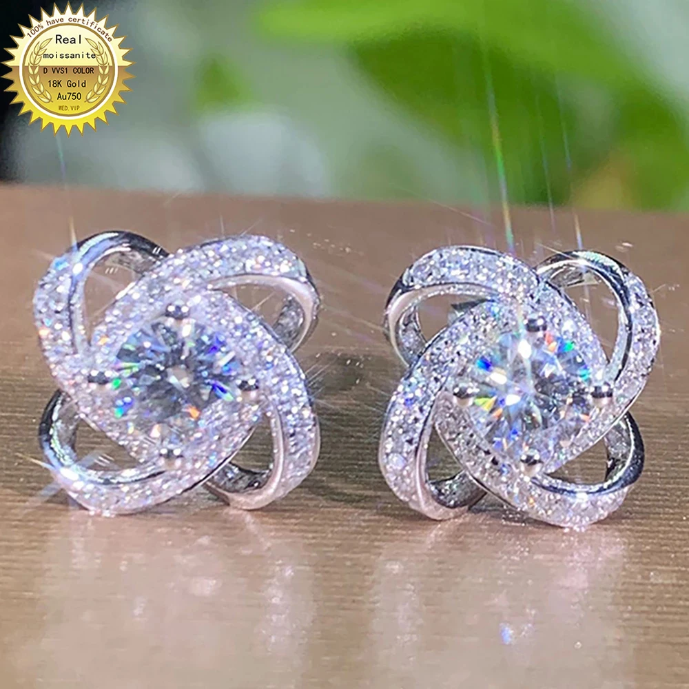 

10K Au417 White Gold Earrings 0.5 1 2 3 Carat DVVS Round Moissanite Diamond Present Wedding Engagement Party Clover Fireworks