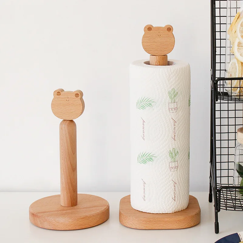 Japanese-Style Solid Wood Tissue Holder Kitchen Toilet Roll Paper Storage Rack Cartoon Animal Head Beech Wood Kitchen Tool Large