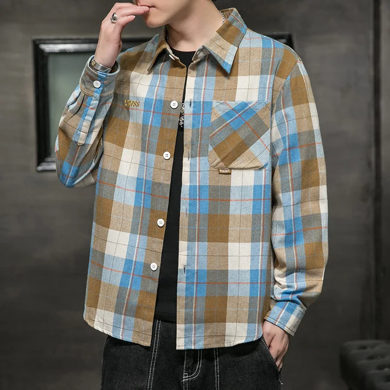 

Spring Autumn Man Shirts Cozy Lattice Long Sleeve Multicolor Handsome Outdoor Streetwear Simple All-match Fashion Casual Shirts