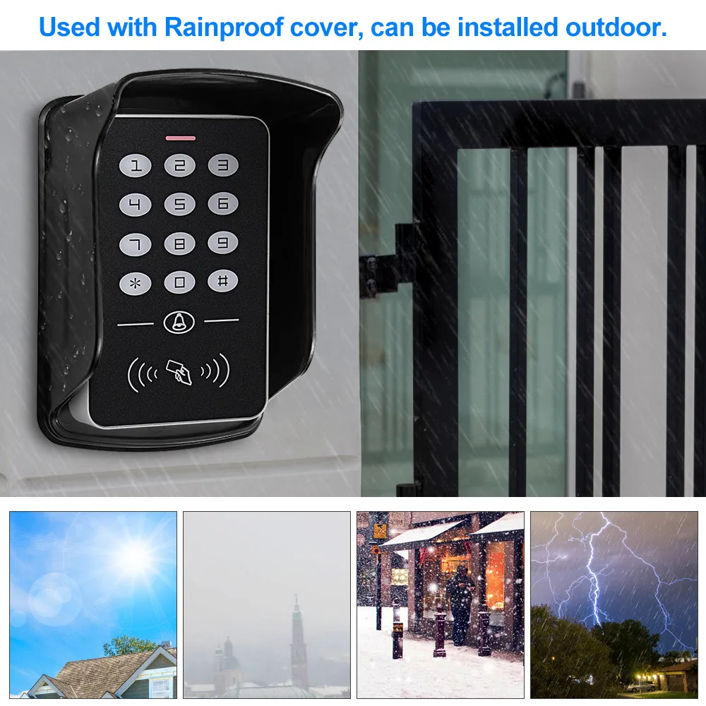 Standalone 125KHz RFID Keyboard Access Control Keypad Waterproof Cover Controller 10pcs Keyfobs for Door Access Control System