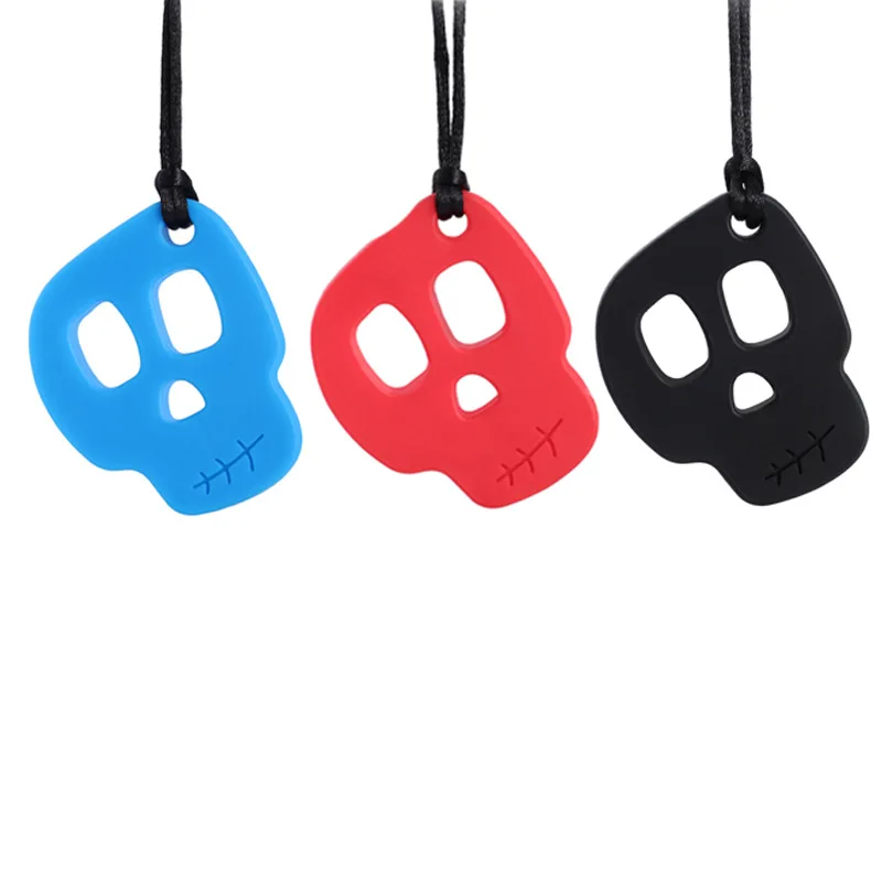 1PC Baby Teether Silicone Skull Chew Necklace Autistic Baby Silicone Teether Autism Sensory Chewy Toys Autism ADHD Teething Care