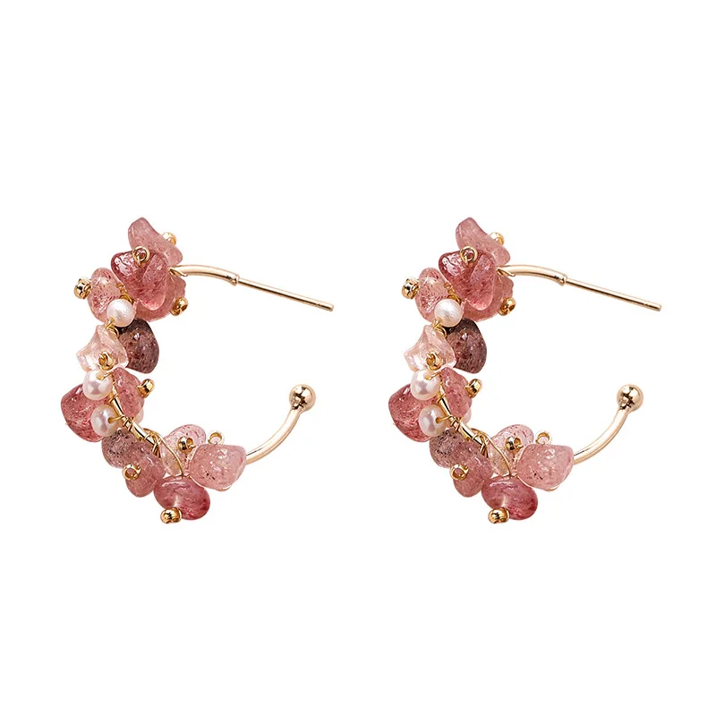 2019 Korea New Design Fashion Jewelry Hand-knitted Natural Irregular Stone Earrings Elegant Freshwater Pearl Earringsfor women