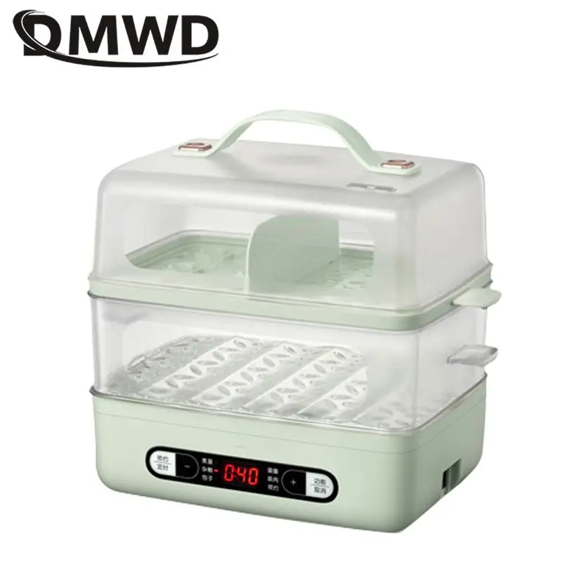 DMWD Household Egg Cooker Double Layer Steamed Egg Timer boiler Steamer Breakfast Machine Automatic Power Off