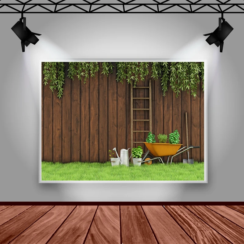 Mocsicka Spring Photography Background Garden Lawn Watering Kettle Decoration Props Child Portrait Photo Backdrop Banner