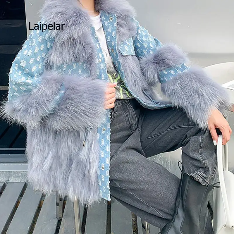 

Short fur jacket women fur coat winter 2021 hanbok women's raccoon fur denim jacket woman made fur