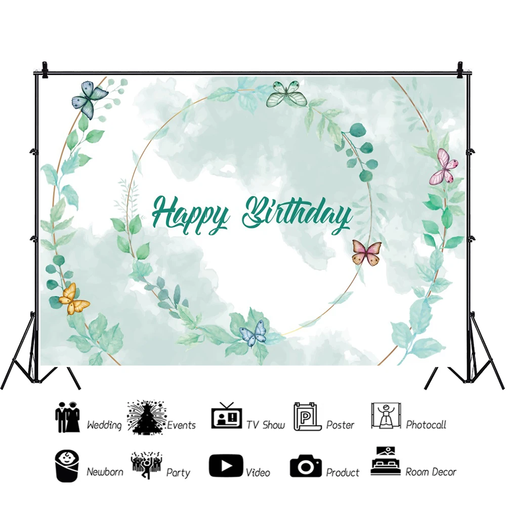 الربيع الأخضر يترك فراشة الطفل عيد ميلاد سعيد ديكور صورة خلفية التدرج خلفية الأسرة صورة صورة فوتوكورد