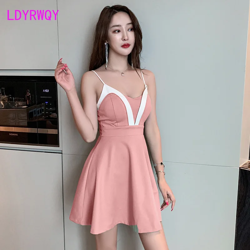 

2022 nightclub dress low-cut temperament was thin suspenders sexy Office Lady Zippers Knee-Length