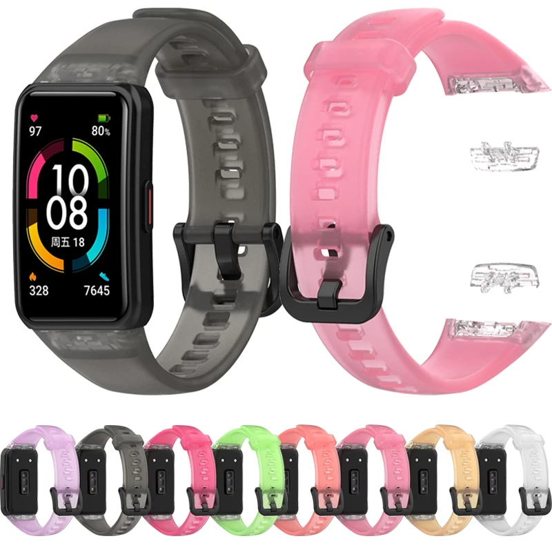 화웨이 아너 밴드 6 투명 캔디 컬러 소프트 TPU 스포츠 스트랩, 화웨이 밴드 6 스마트 손목 밴드 교체용 스트랩