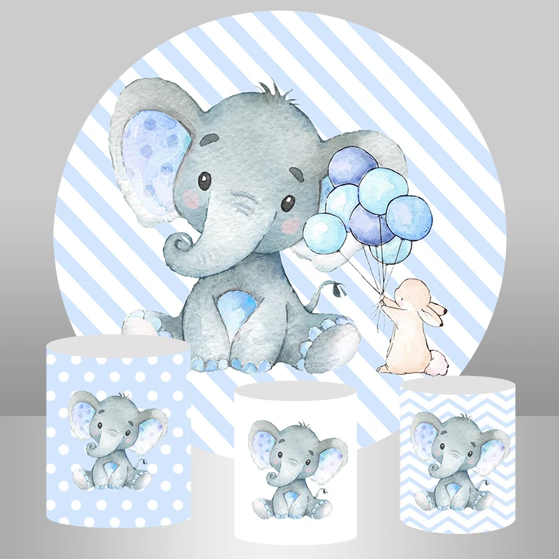 Baby Shower Newborn Photography Background Plinth Covers Kid 1st Birthday Round Backdrop Circle Banner Baby Elephant Party Decor