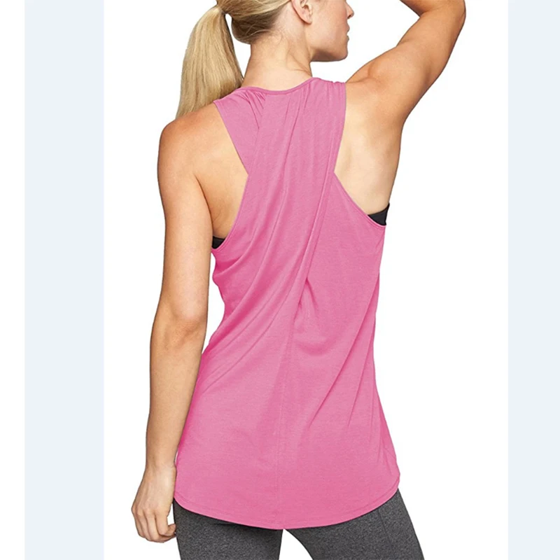 Women Backless Yoga Shirts Running Fitness T-shirts Sleeveless Vest Quick Dry Loose Sport Tee Tops Female Gym Workout Blouse