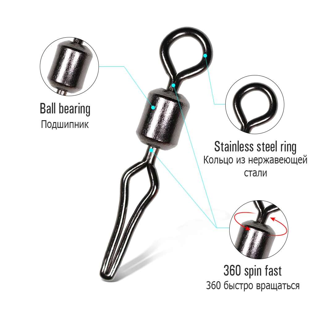 ICERIO 100pcs Fishing Swivels Rolling Swivels Snap With Side Line Clip Saltwater Fishing Tackle Bass Carp Fishing Connector