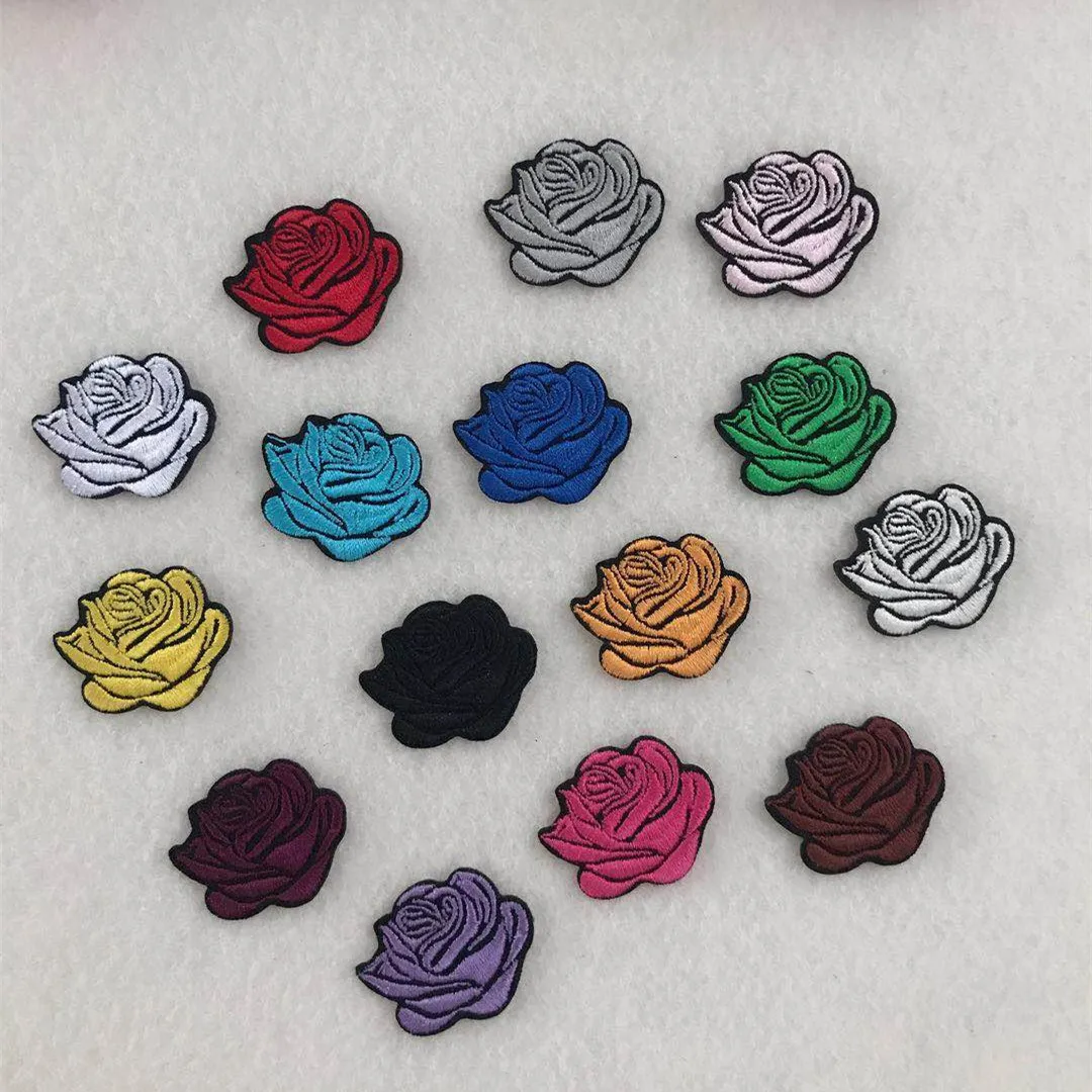 Multicolor 10pcs Small Roses Flower Embroidery Patches Iron on Clothing Bag Shoes Jeans Clothes Sticker Appliques Stripes Craft