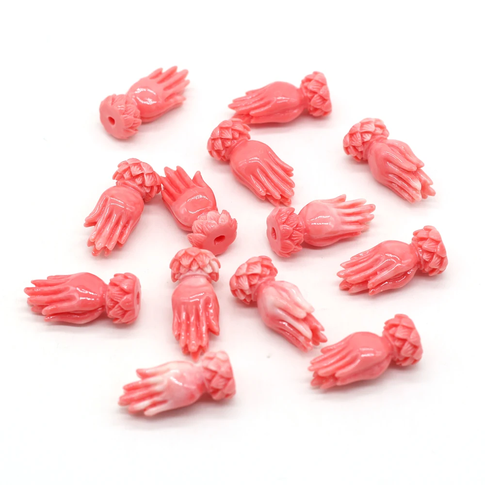 10Pcs Natural Corals Beads Red Guanyin Hand Shaped With Holes Loose Beaded For Jewelry Making DIY Bracelet Necklace Accessories