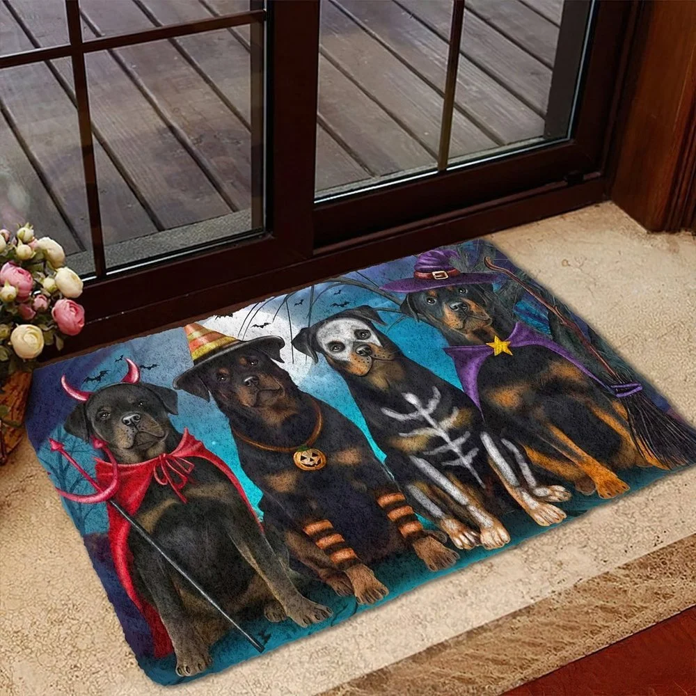 CLOOCL Halloween Doormat Animals Dogs Husky House Doormat Decor Print Absorbent Mat Floor Door Mat Non-Slip Soft Flannel Carpet