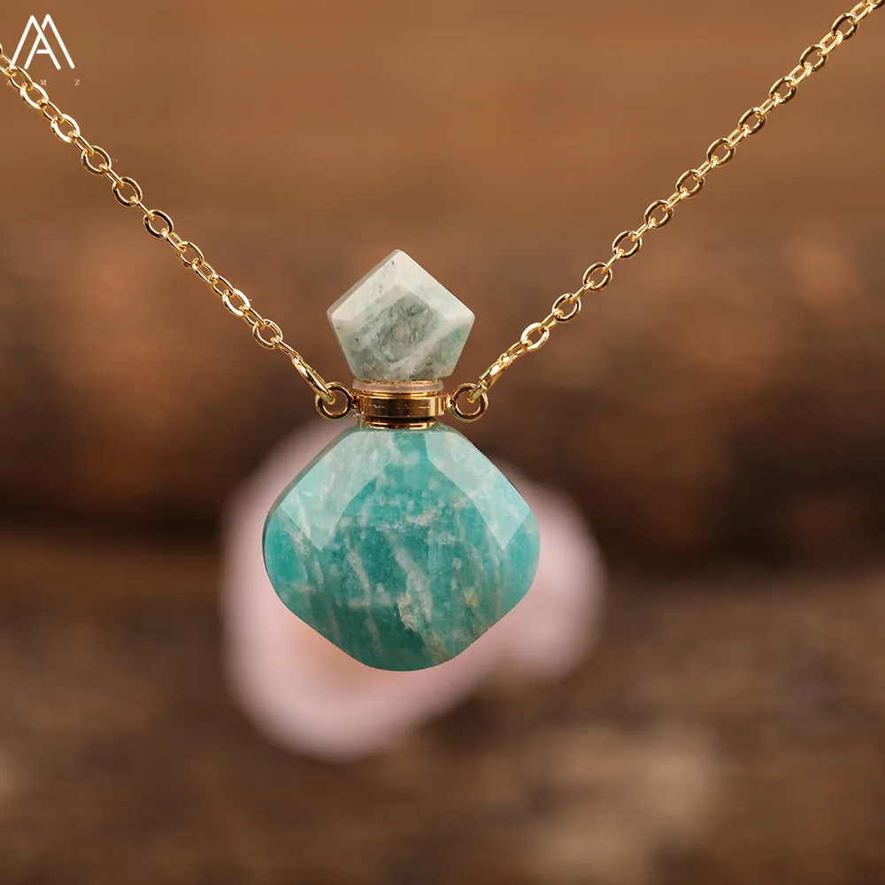 Elegante Frauen Tiny Flash Labradorit Stein Diffusor Flasche Anhänger Halskette Vergoldet Ätherisches Öl Fläschchen Schmuck Geschenk Dropship – Detail 10