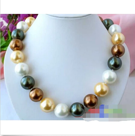 

HUGE 18" 16MM ROUND multicolor SOUTH SEA SHELL PEARL NECKLACE @^Noble style Natural Fine jewe FREE SHIPPING