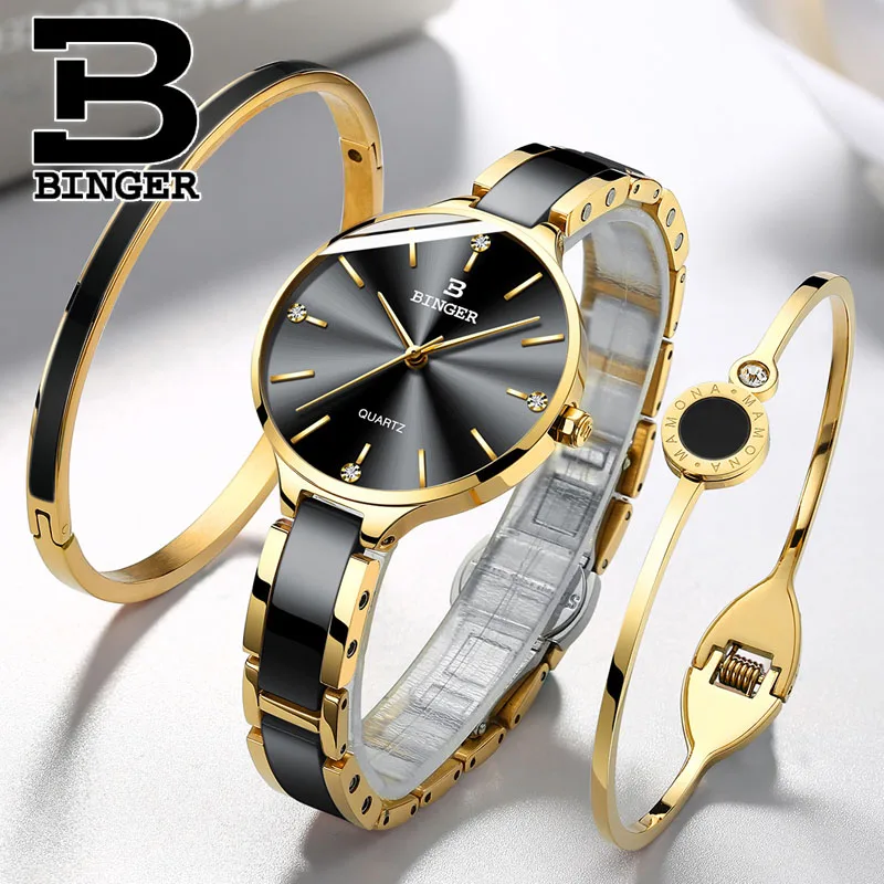 Reloj Mujer svizzera Binger giappone movimento orologio al quarzo per donna cinturino in ceramica zaffiro orologio da donna impermeabile bracciale