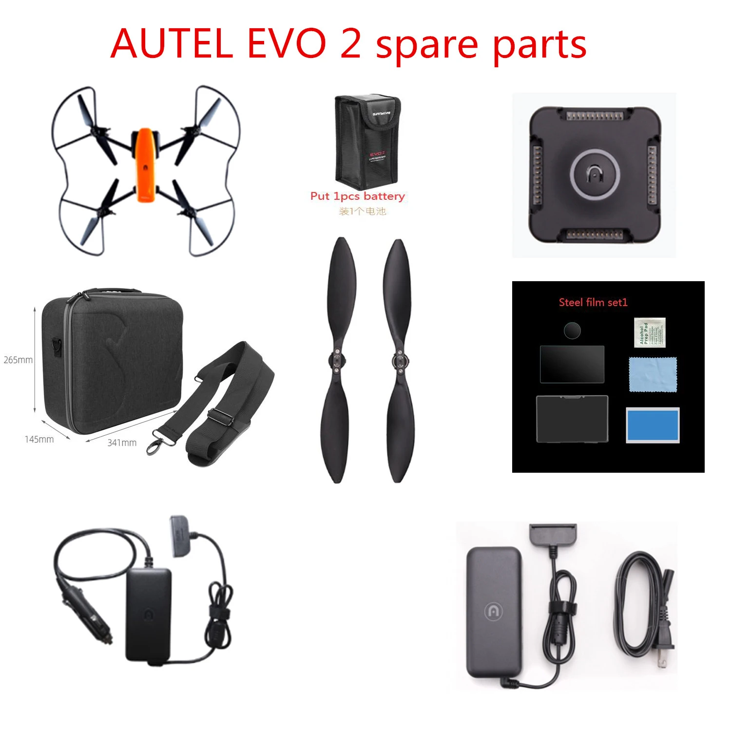 AUTEL EVO 2 EVO II RC Drone spare parts propeller blade Protection frame charger housekeeper Battery bag Steel film Shoulder bag