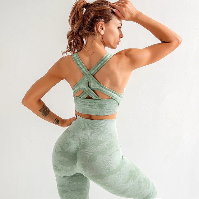 Ensemble femme 2 pieces brassiere sport femme legging sport femme ensemble de Yoga sans couture teinture ensemble deux pieces pour femmes soutien gorge de sport Leggings d entrainement ensemble de spo...
