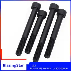 1/10pc M3 M4 M5 M6 M8 Black Grade 12.9 Steel Lengthened Long Allen Hexagon Hex Socket Cap Head Screw Bolt Half Thread L=30-300mm