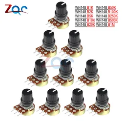 5PCS/Lot Potentiometer Resistor 1K 2K 5K 10K 20K 50K 100K 250K 500K 1MΩ 3 Pins Linear Taper Rotary Potentiometer Cap for Arduino