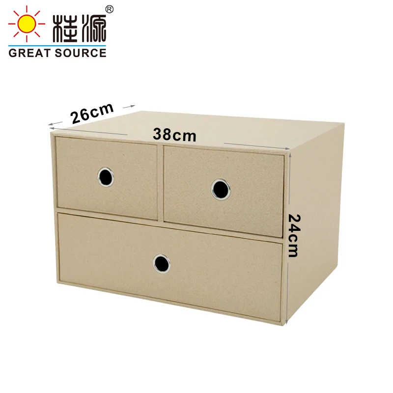 Mqq 2 Schichten Schrank Pappe Büro Tischplatte Orgainzer Home Storage 3 Schubladen Schrank beige Kunst leinen Naturholz Papier (2 Stück)