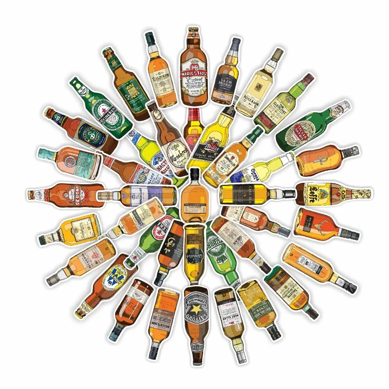 10/50pcs Cartoon Vintage Beer Stickers Wine Bottle Wine Glass Bar Poster Wall Sticker Label KTV Bar Notebook Helmet Refrigerator