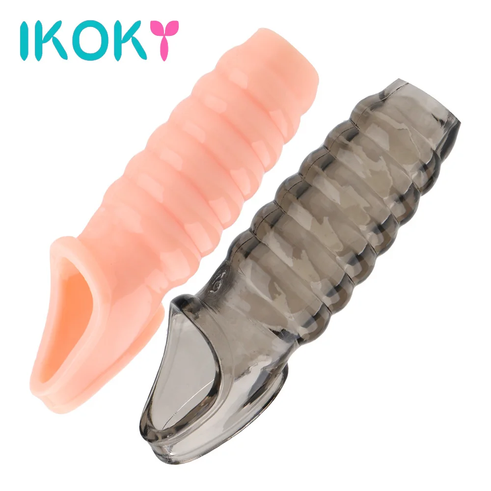 IKOKY Penis Extender Sleeve Reusable Condom Delayed Ejaculation Penis Enlargement Cock Rings Sex Toys For Men Adult Products