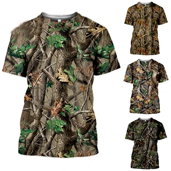 Camuflagem de caça ao ar livre para homens, 3D Print, Summer Cool Tops, Camuflagem Esportiva, Camiseta de Ginásio, Roupas Masculinas