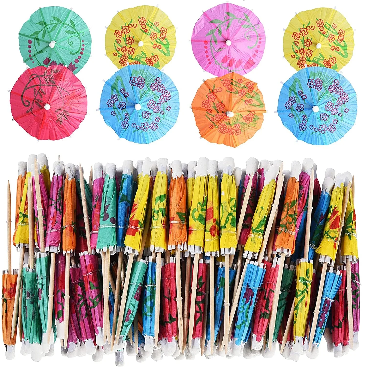 

100Pack Cocktail Drink Umbrella Picks, Cupcake Toppers, Luau Parasols Toothpicks for Tropical Hawaiian Tiki Party Decorations