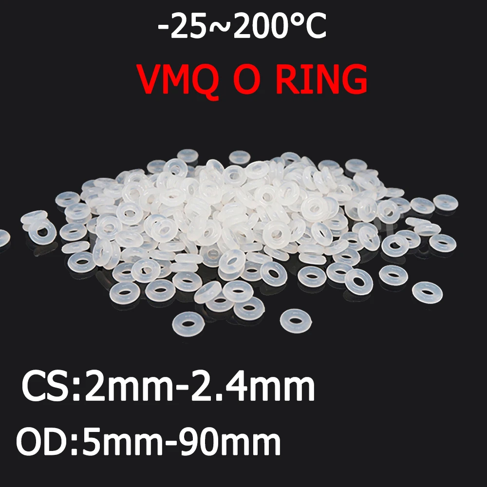 10pcs VMQ White Silicone O Ring Gasket CS 2-2.4mm OD 5 - 90mm Food Grade Waterproof Insulated Washer   Nontoxic