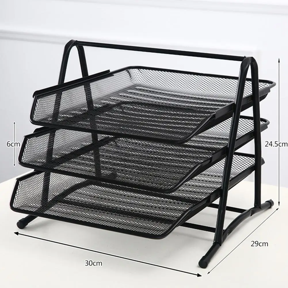 Creative File Tray Desktop Organizer Anti-Rust 3 Layers Metal Wide Entry Desk File Document Letter Organizer Tray Storage Rack