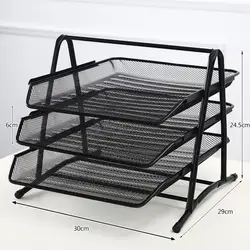 Creative File Tray Desktop Organizer Anti-Rust 3 Layers Metal Wide Entry Desk File Document Letter Organizer Tray Storage Rack