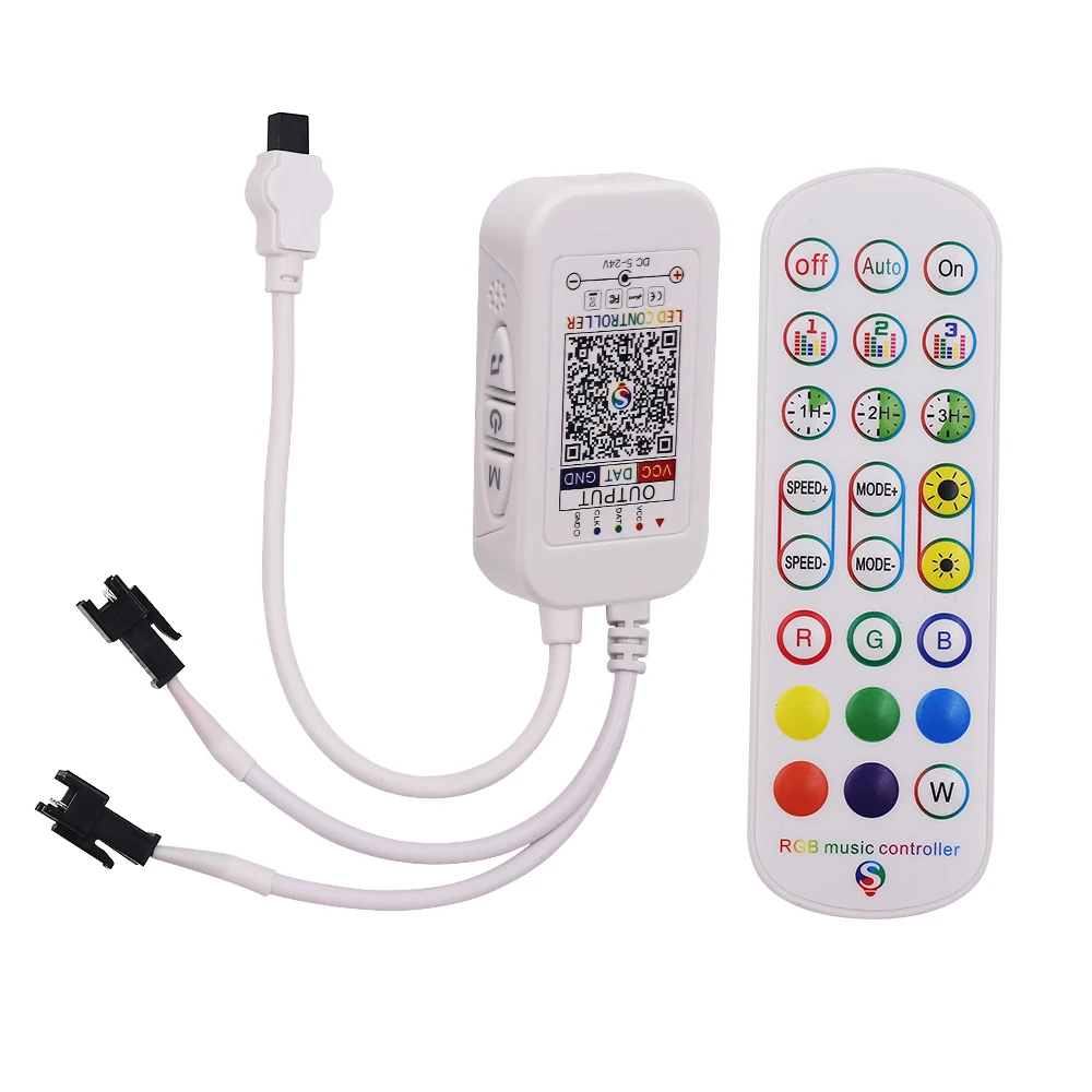 Controlador infrarrojo RGB de 24 teclas, Control remoto por aplicación Bluetooth para tira de luces LED ambiental WS2812B WS2811, 5V, 12V, 24V CC