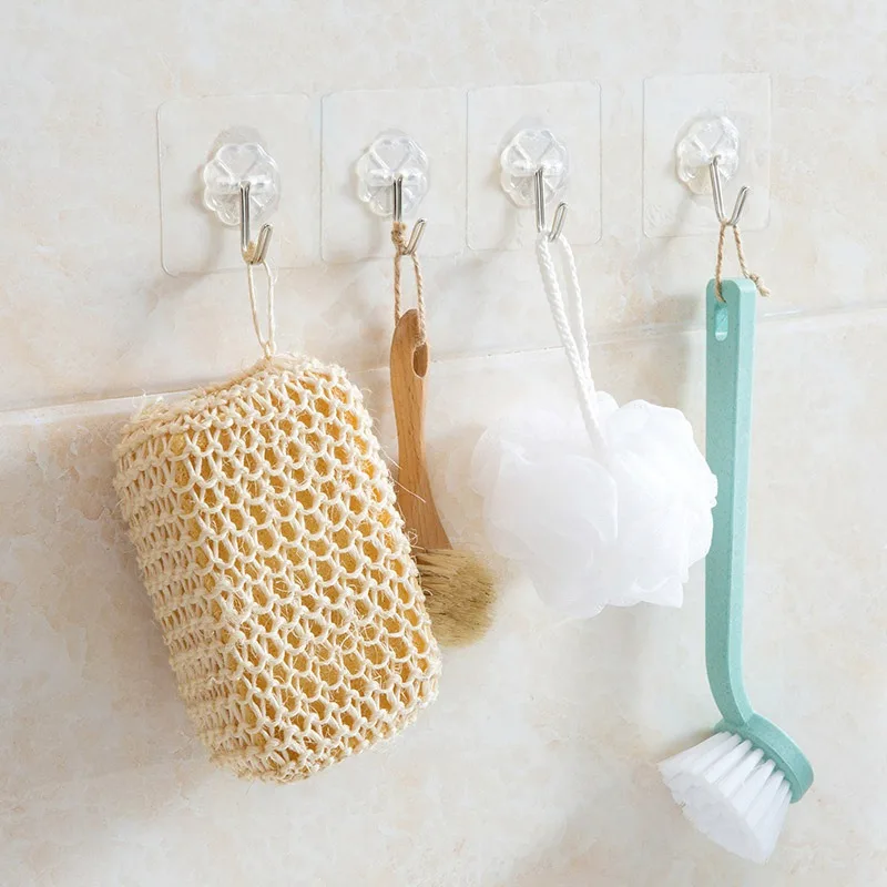 10pcs Transparent Storage Hook Household Coat Rack Waterproof Adhesive Heavy Load Shelf Hangers Towel Hooks Kitchen Storage rack
